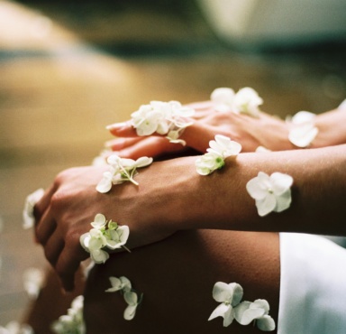 Flower petals on a person with a highly sensitive body.